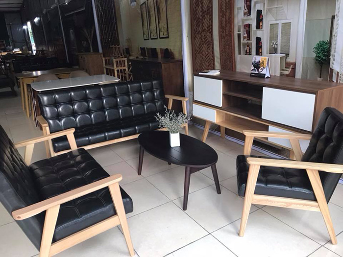 Bàn ghế sofa gỗ quán cà phê 