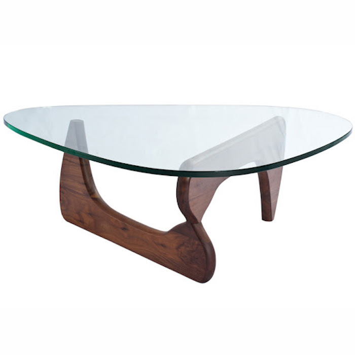 Mẫu bàn gỗ mặt kính hình tam giác 