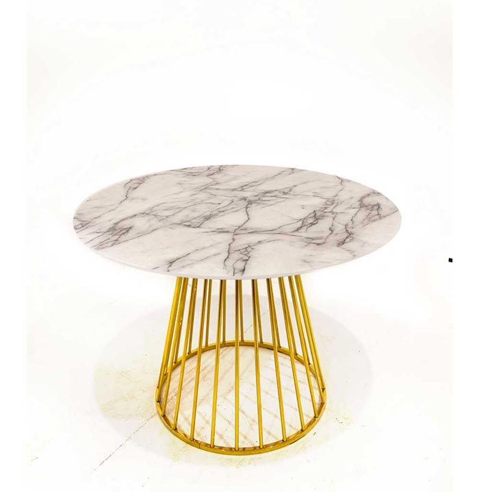 Thiết kế bàn tròn mặt đá chân mạ vàng 