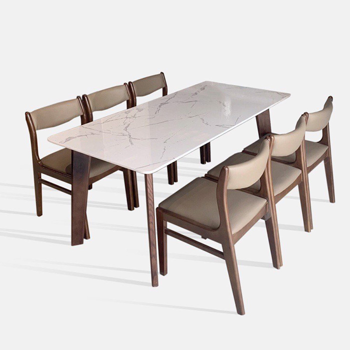 Mẫu bàn ăn chân gỗ 6 ghế có lưng tựa thoải mái 