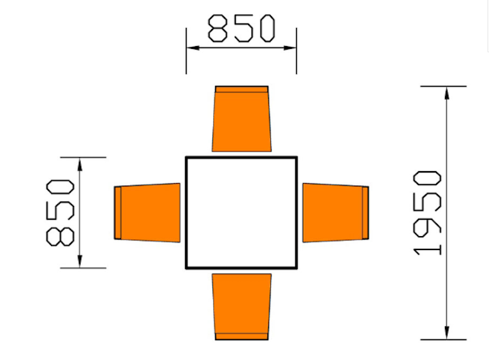 Mẫu bàn hình vuông 4 người dao động từ 750 - 850cm 