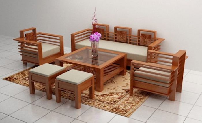 Mẫu bàn ghế gỗ phòng khách giá 5 triệu có đệm êm ái 